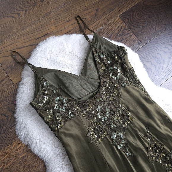 Vintage Y2K Cartise Silk Lace Beaded Floral Slip Dress - Picture 6 of 7